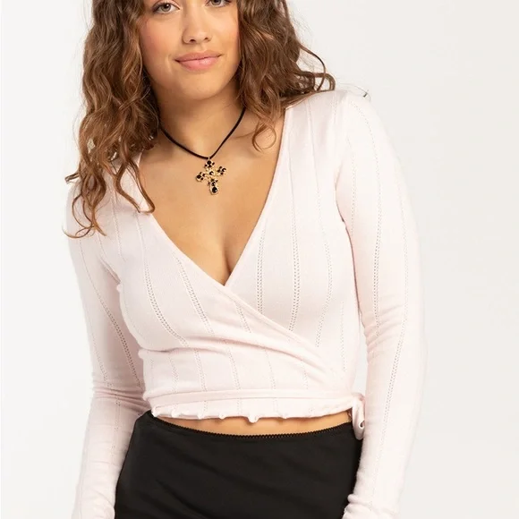 RSQ Pink Ribbed Wrap Blouse - Picture 1 of 6